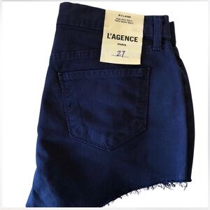 L'AGENCE Paris Ryland Dark Navy High Rise Raw Hem NWT Shorts!!